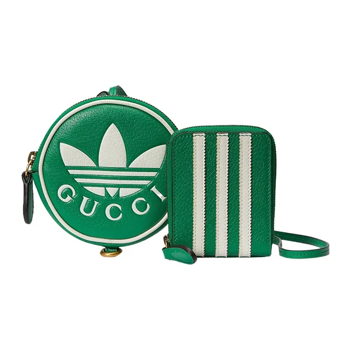 GUCCI Adidas Collaboration Leather Coin Purse Men's Green-0