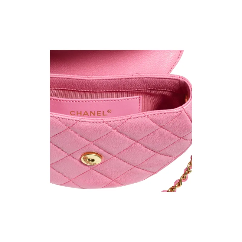 CHANEL Grain Calfskin Crescent Bag, Flap Bag, Saddle Bag, Shoulder Bag, Crossbody Bag Mini Women's Pink-2