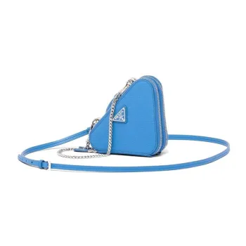 PRADA Fabric With Saffiano Leather Portable One Shoulder Crossbody Clutches Mini Women's Blue