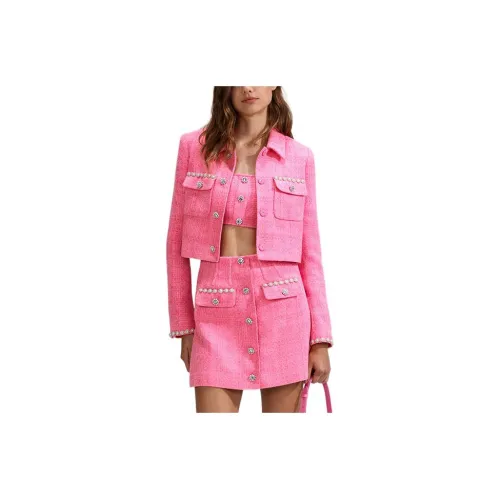 Self-portrait Cropped Coats Women's Deep Pink