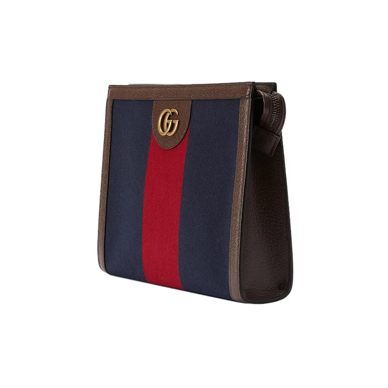 GUCCI Canvas With Leather Canvas Bag Handheld Makeup Bag Women's Dark Blue/Red-1