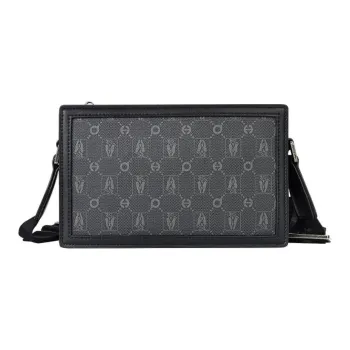 Hush Puppies Top Grain Cow Leather Small Square Bag Crossbody Bags Shoulder Bags Men's Black