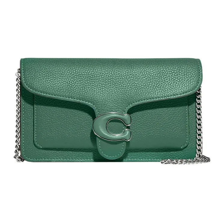 COACH Tabby Pebbled Leather One Shoulder Crossbody Clutch Trumpets Women's Green-0