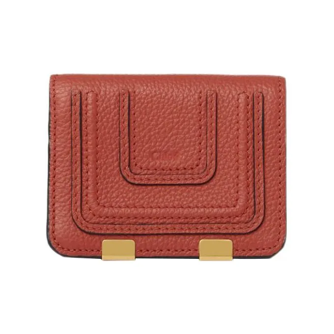 Chloe Marcie Grained Calfskin Wallet Small Size Women's Ochre Red-0
