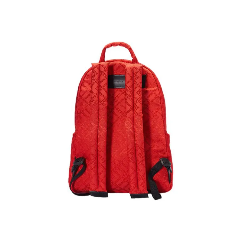 VERSACE Fabric With Cow Leather Backpack Unisex Red-2