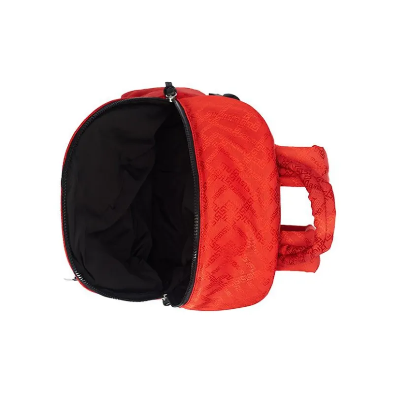 VERSACE Fabric With Cow Leather Backpack Unisex Red-3