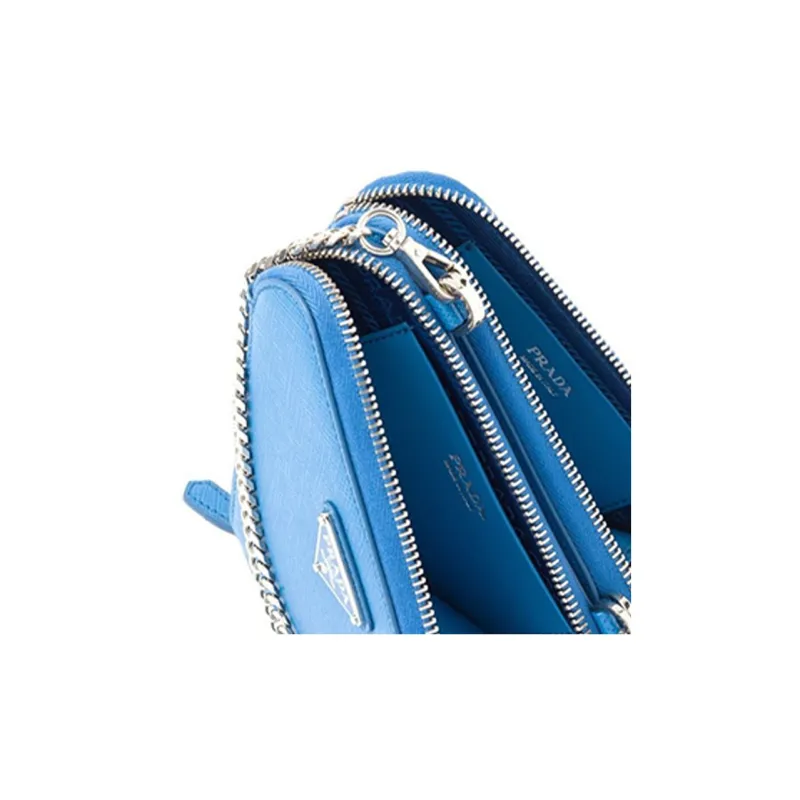 PRADA Fabric With Saffiano Leather Portable One Shoulder Crossbody Clutches Mini Women's Blue-5