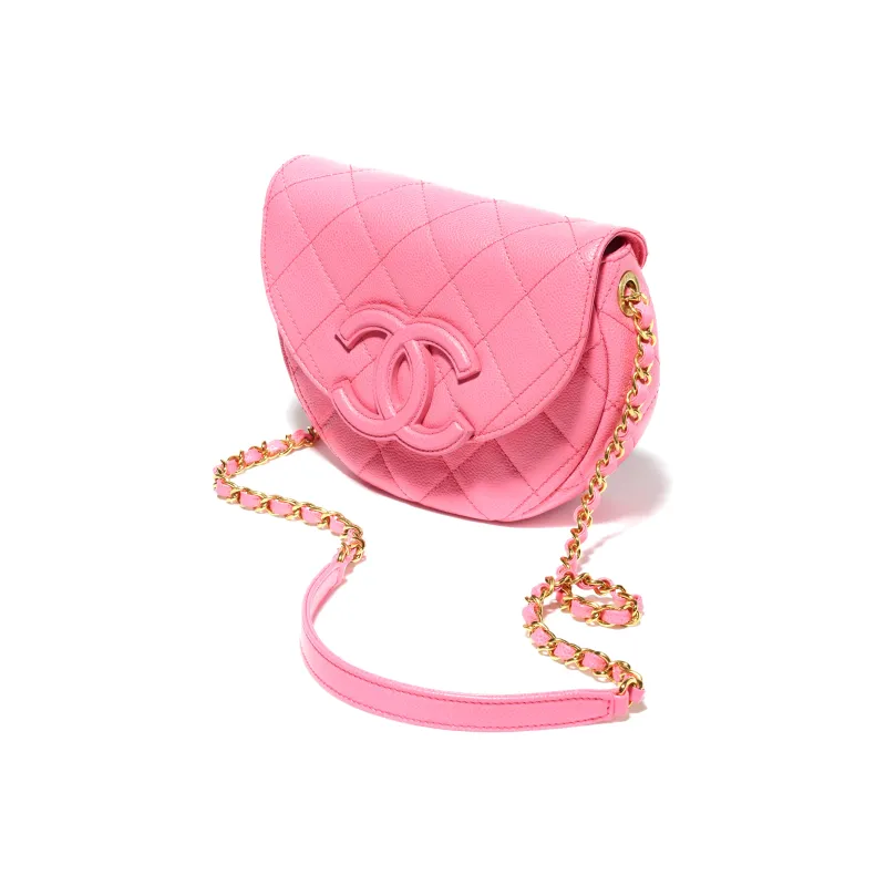 CHANEL Grain Calfskin Crescent Bag, Flap Bag, Saddle Bag, Shoulder Bag, Crossbody Bag Mini Women's Pink-1