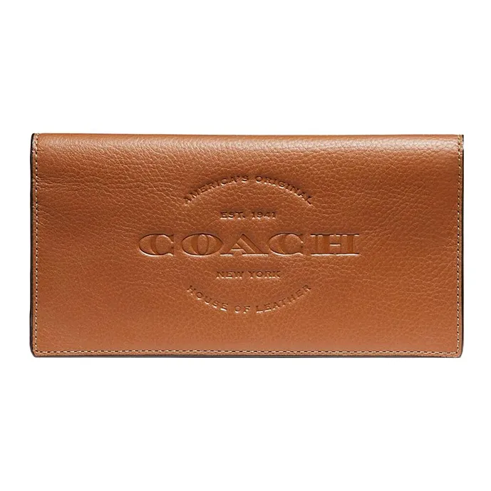 COACH Breast Natural Smooth Leather Wallet Men's Brown-0