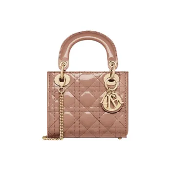DIOR Lady Dior Patent Leather, Cow Leather Lady Dior Bag Shoulder Bag, Crossbody Bag, Handbag Mini Women's Vintage Pink