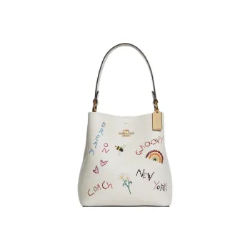COACH Diary Collaboration Town Leather Bucket Bags Shoulder Bag Crossbody Bag Small Size Women's White