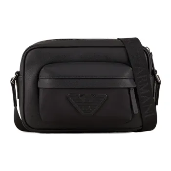 EMPORIO ARMANI Polyester Leather Crossbody Bag, Shoulder Bag Men's Black
