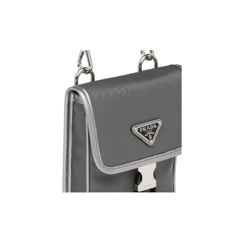 PRADA Saffiano Recycled Nylon Camera Bag Shoulder Bag Crossbody Bag Cell Phone Pouch Unisex Gray-2