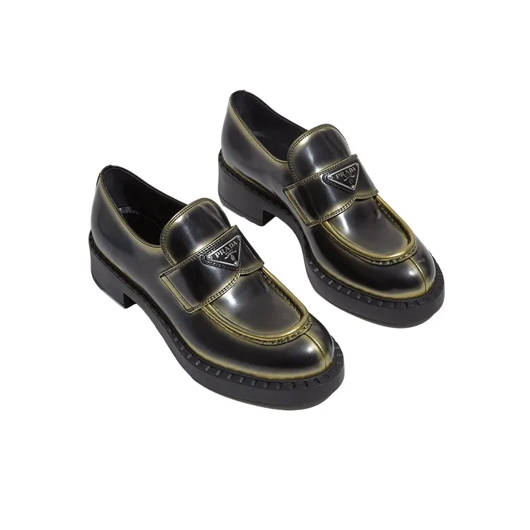 PRADA Leather Loafers 'Black Spray Paint' Women's-1