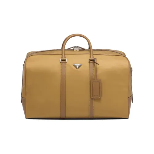 PRADA Fabric With Leather Luggage Bag Shoulder Bag Crossbody Handbag Women's Yellow