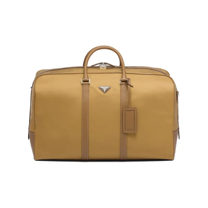 PRADA Fabric With Leather Luggage Bag Shoulder Bag Crossbody Handbag Women's Yellow-0