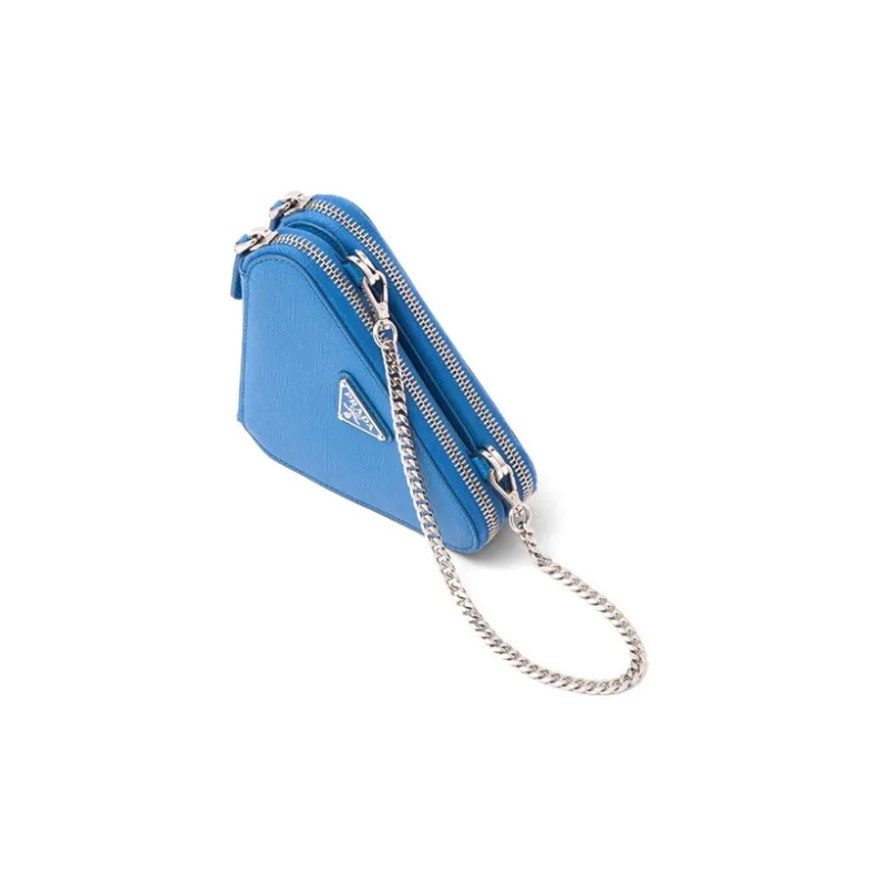 PRADA Fabric With Saffiano Leather Portable One Shoulder Crossbody Clutches Mini Women's Blue-2