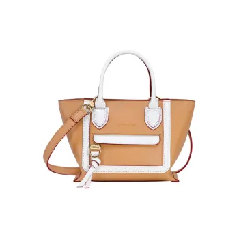 LONGCHAMP Mailbo Calfskin Shoulder Bag, Crossbody Bag, Handbag Small Size Women's Sand White & White