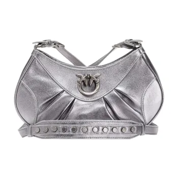 PINKO Nappa Leather With Sheepskin Shoulder Bag Crossbody Bag Mini Women's Silver