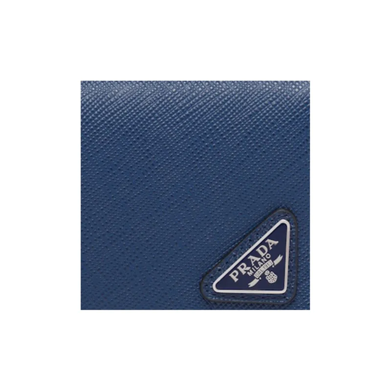 PRADA Saffiano Leather Card Clip Card Holder Wallets Men's Blue-4