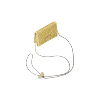 PRADA Fabric With Leather Card Holder Women's Gold