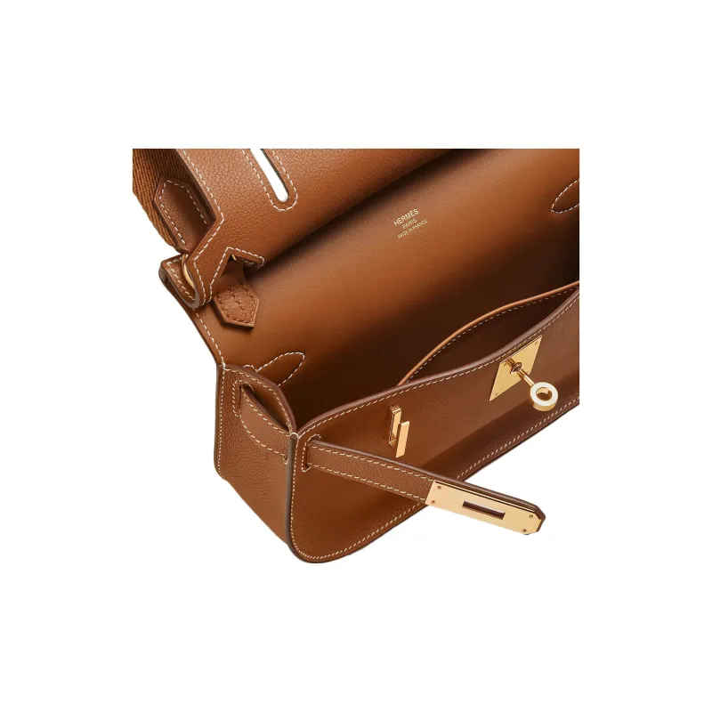 HERMES Jypsiere Evercolor Leather Shoulder Bag Crossbody Bag Mini Women's Gold Brown-3