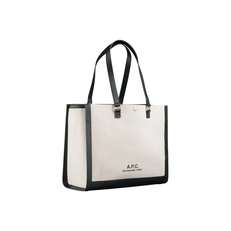 A.P.C Cotton With Linen With Leather Tote Bag, Shopping Bag, Shoulder Bag, Crossbody Bag, Handbag Regular Unisex Beige-1