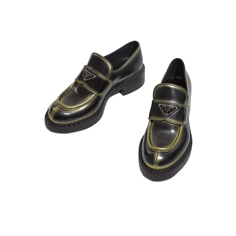 PRADA Leather Loafers 'Black Spray Paint' Women's-3