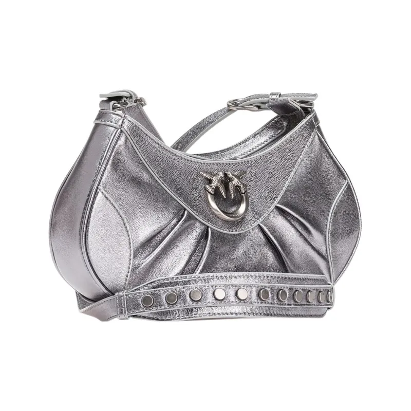 PINKO Nappa Leather With Sheepskin Shoulder Bag Crossbody Bag Mini Women's Silver-1