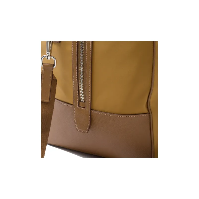 PRADA Fabric With Leather Luggage Bag Shoulder Bag Crossbody Handbag Women's Yellow-4