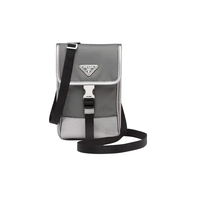 PRADA Saffiano Recycled Nylon Camera Bag Shoulder Bag Crossbody Bag Cell Phone Pouch Unisex Gray-0