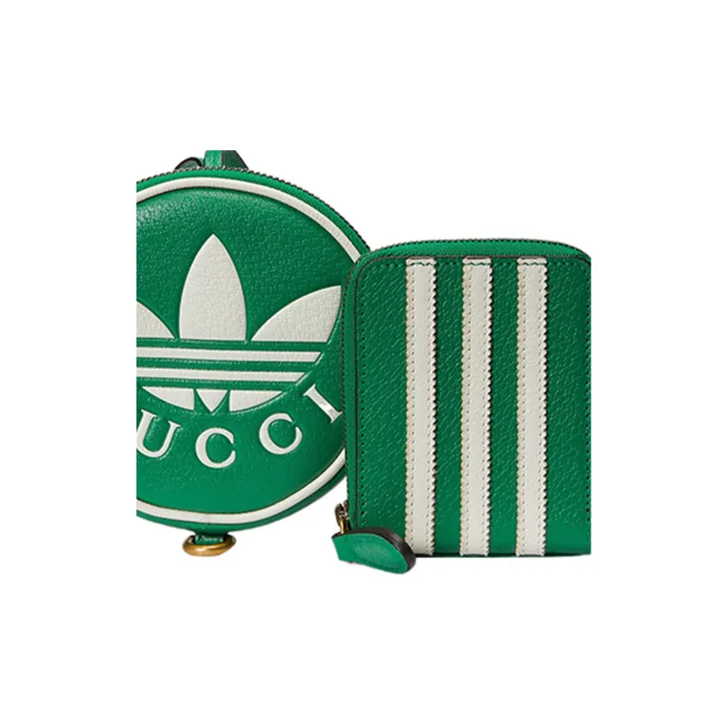 GUCCI Adidas Collaboration Leather Coin Purse Men's Green-7