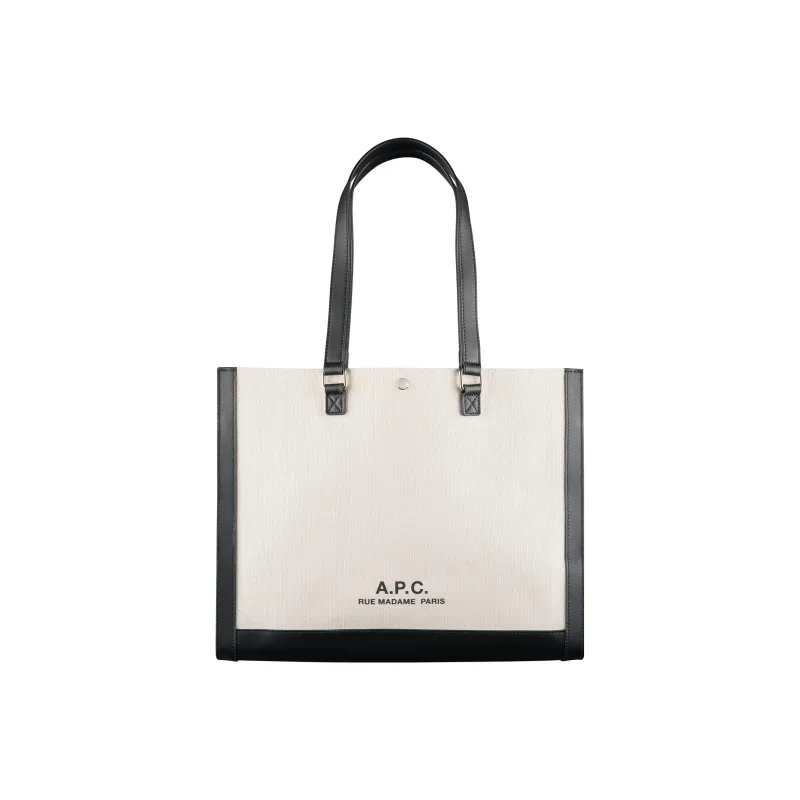 A.P.C Cotton With Linen With Leather Tote Bag, Shopping Bag, Shoulder Bag, Crossbody Bag, Handbag Regular Unisex Beige-0