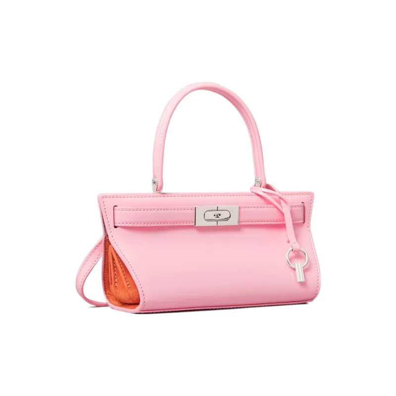 TORY BURCH Lee Radziwill Patent Leather With Suede Trapezoid Trunk Bag, Crossbody Handbag, Shoulder Bag Women's Pink-1