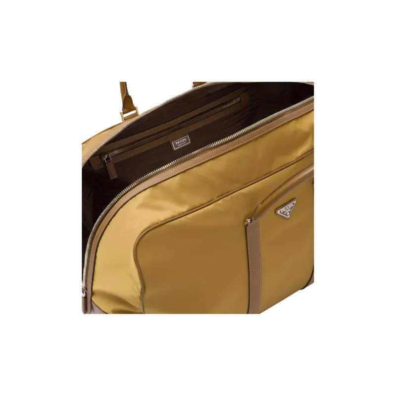 PRADA Fabric With Leather Luggage Bag Shoulder Bag Crossbody Handbag Women's Yellow-5