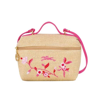 LONGCHAMP Le Panier Pliage Canvas With Leather Canvas Bag Handbag Shoulder Bag Crossbody Bag Mini Women's Peach Pink