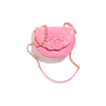 CHANEL Grain Calfskin Messenger Bag, Crescent Bag, Flap Bag, Saddle Bag, Shoulder Bag, Crossbody Bag Mini Women's Pink