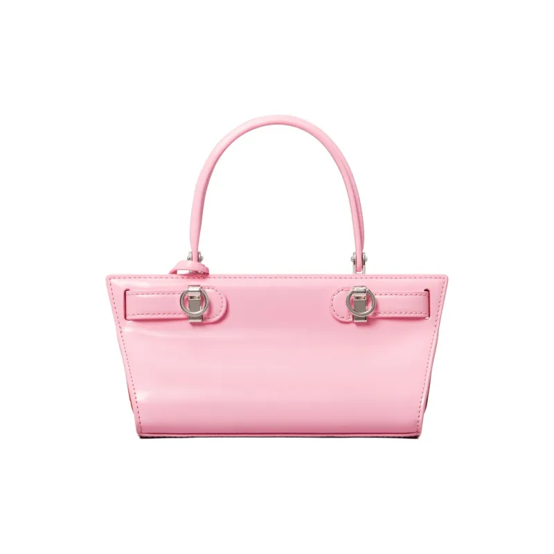 TORY BURCH Lee Radziwill Patent Leather With Suede Trapezoid Trunk Bag, Crossbody Handbag, Shoulder Bag Women's Pink-2