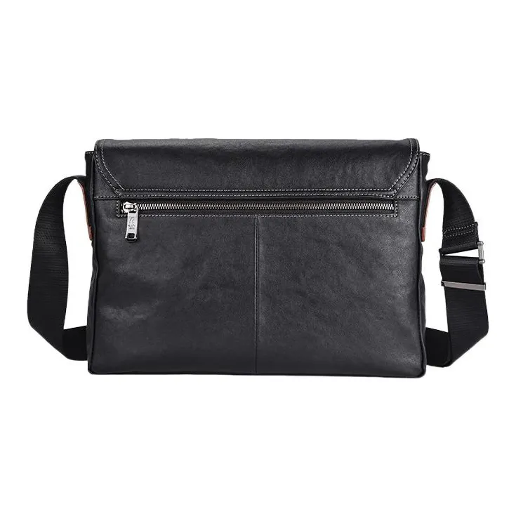 Hush Puppies Top Grain Cow Leather Messenger Bag, Shoulder Bag, Crossbody Bag Medium Size Men's Black-3
