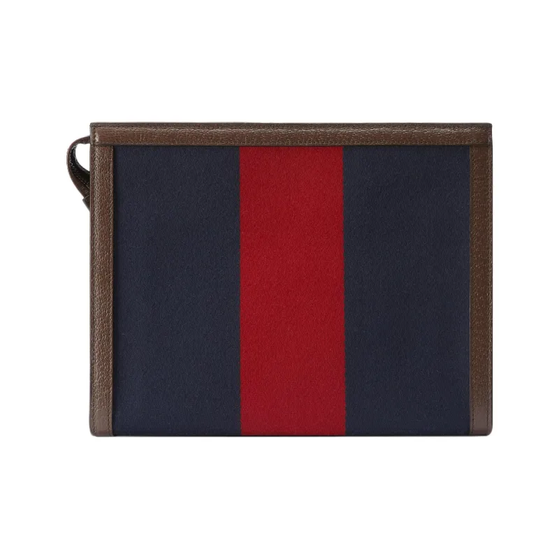 GUCCI Canvas With Leather Canvas Bag Handheld Makeup Bag Women's Dark Blue/Red-3
