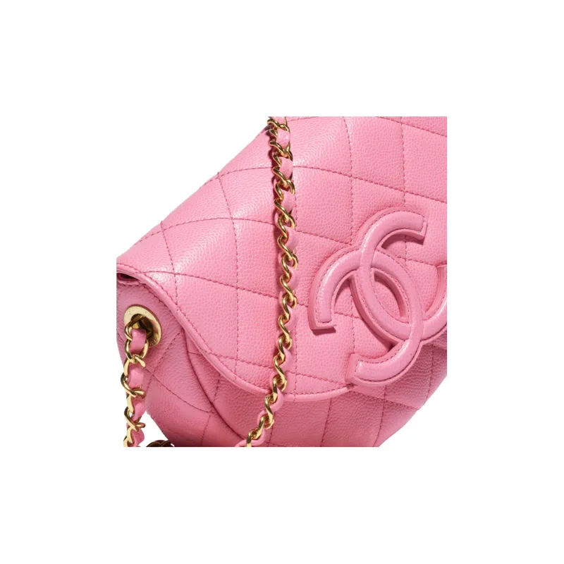 CHANEL Grain Calfskin Crescent Bag, Flap Bag, Saddle Bag, Shoulder Bag, Crossbody Bag Mini Women's Pink-3