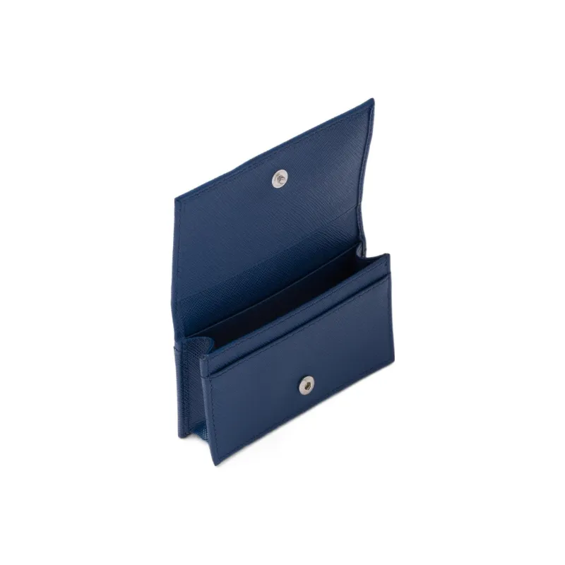 PRADA Saffiano Leather Card Clip Card Holder Wallets Men's Blue-3