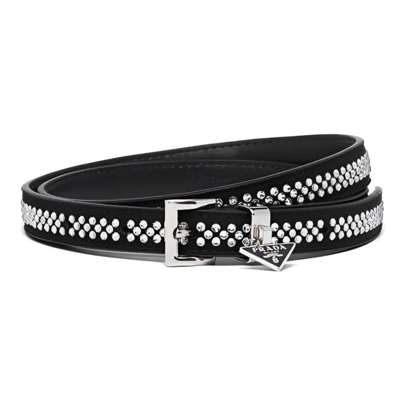 PRADA Stud Fashion Trend Pin Buckle Leather Belt Women's Black-0
