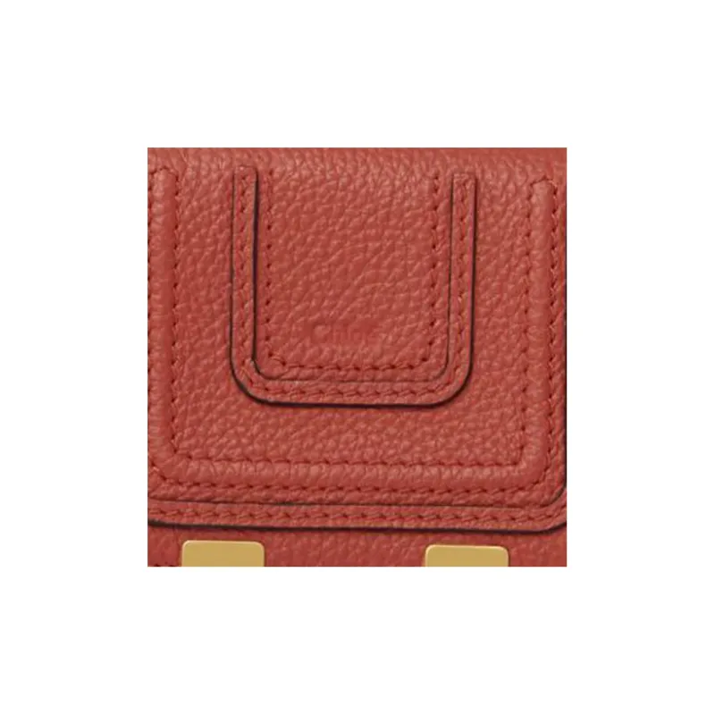 Chloe Marcie Grained Calfskin Wallet Small Size Women's Ochre Red-3