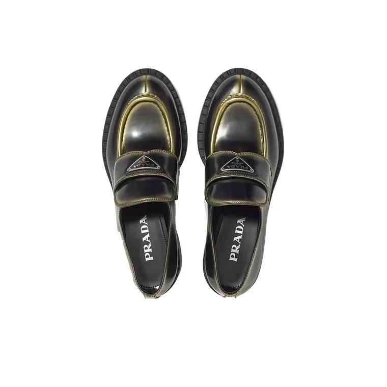 PRADA Leather Loafers 'Black Spray Paint' Women's-2