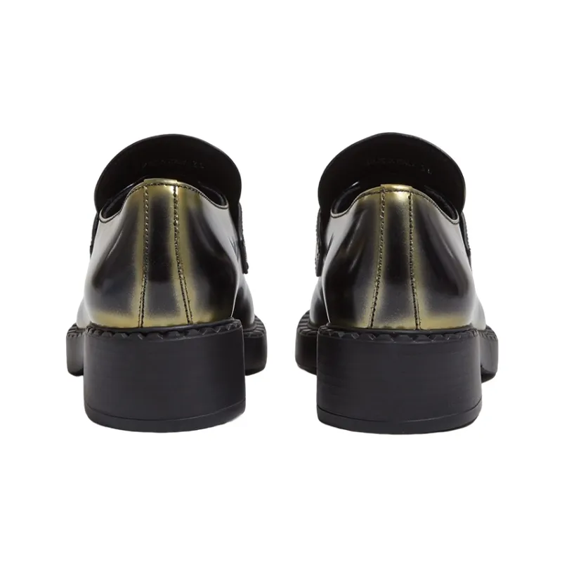 PRADA Leather Loafers 'Black Spray Paint' Women's-4