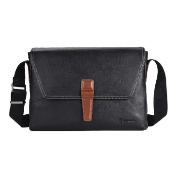 Hush Puppies Top Grain Cow Leather Messenger Bag, Shoulder Bag, Crossbody Bag Medium Size Men's Black