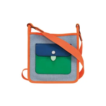 LONGCHAMP Le Foulonné Canvas With Leather Shoulder Bag, Crossbody Bag Trumpets Women's Blue & Orange