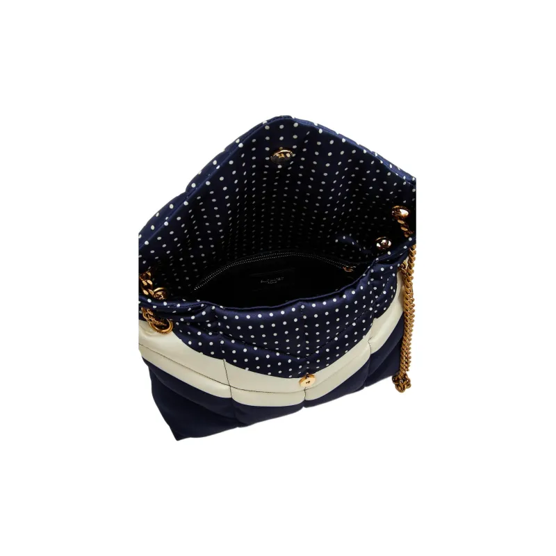 SAINT LAURENT LOULOU Velvet Leather Crossbody Bag Shoulder Bag Small Size Women's Blue-2