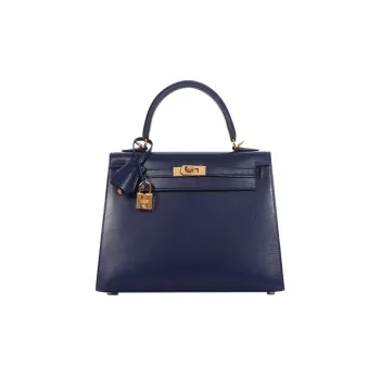 HERMES Kelly Box Calfskin Kelly Bag Handbag Shoulder Bag Women's Sapphire Blue